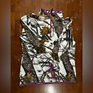 Mossy Oak Women's Snow Camo Fleece 1/4 Zip Pullover with Purple Trim